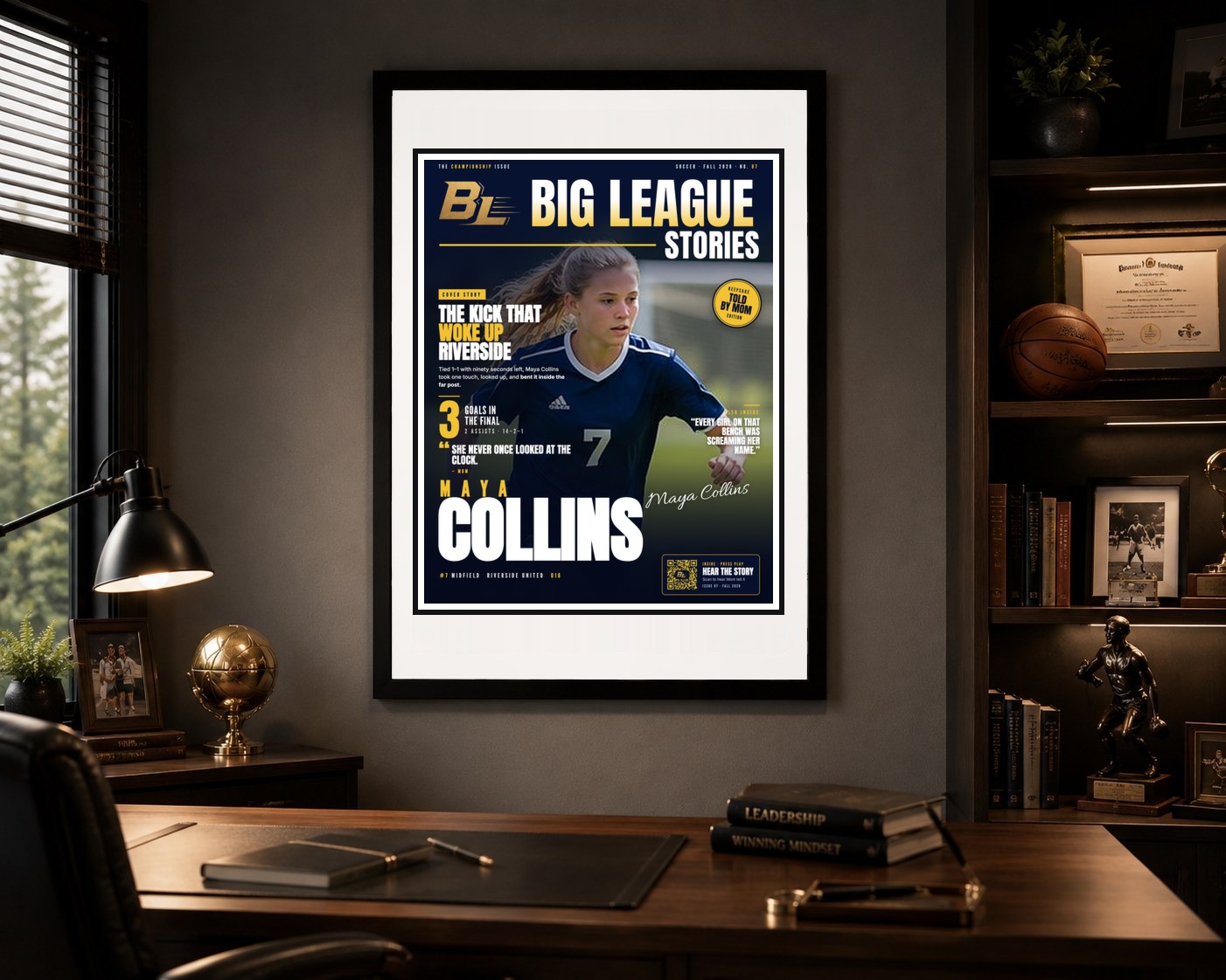 Framed Cover hanging in a study