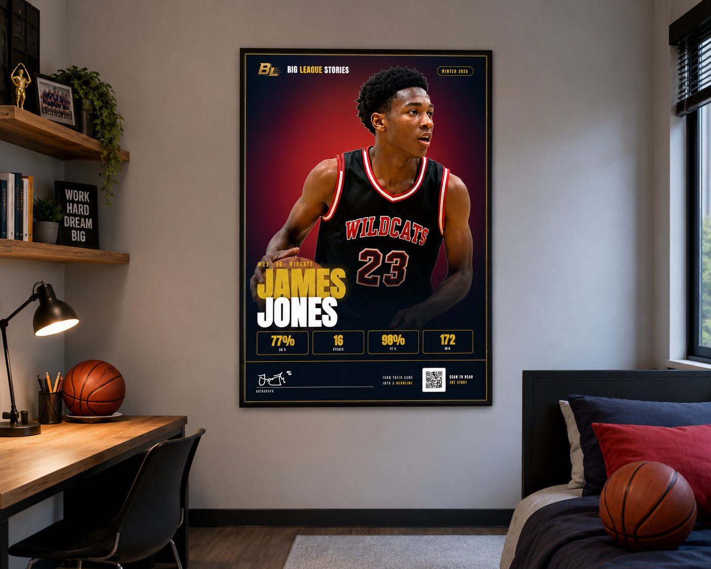 Poster hanging in a bedroom